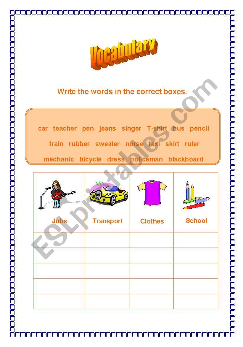 Kids` vocabulary 1 worksheet